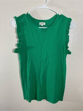 LA MIEL Emerald Green Ribbed Ruffle Sleeve Tank